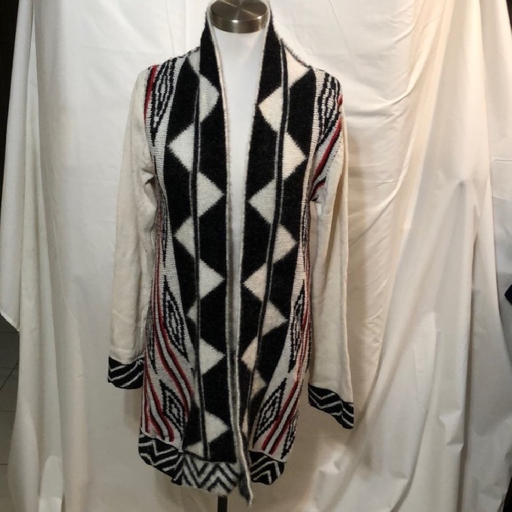 Northern Angel Boho Western Aztec Long Open Front Duster Cardigan Size Large